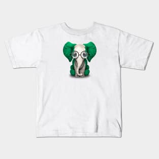 Baby Elephant with Glasses and Nigerian Flag Kids T-Shirt